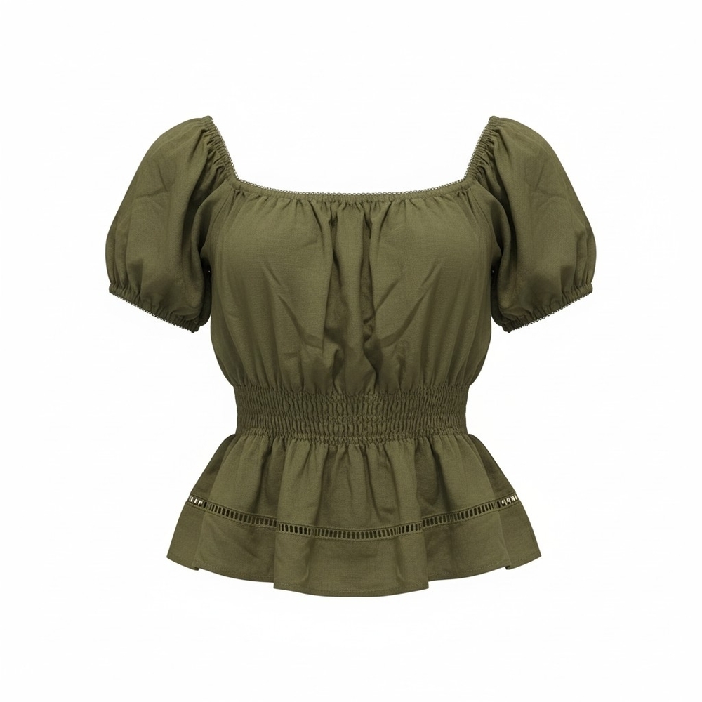 Kendall &Kylie Olive Green Smocked Peplum Top Size Small